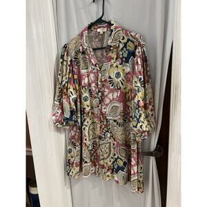 Umgee Multicolor Floral Button Up Tunic/dress Sz M Boho Peasant Cottagecore